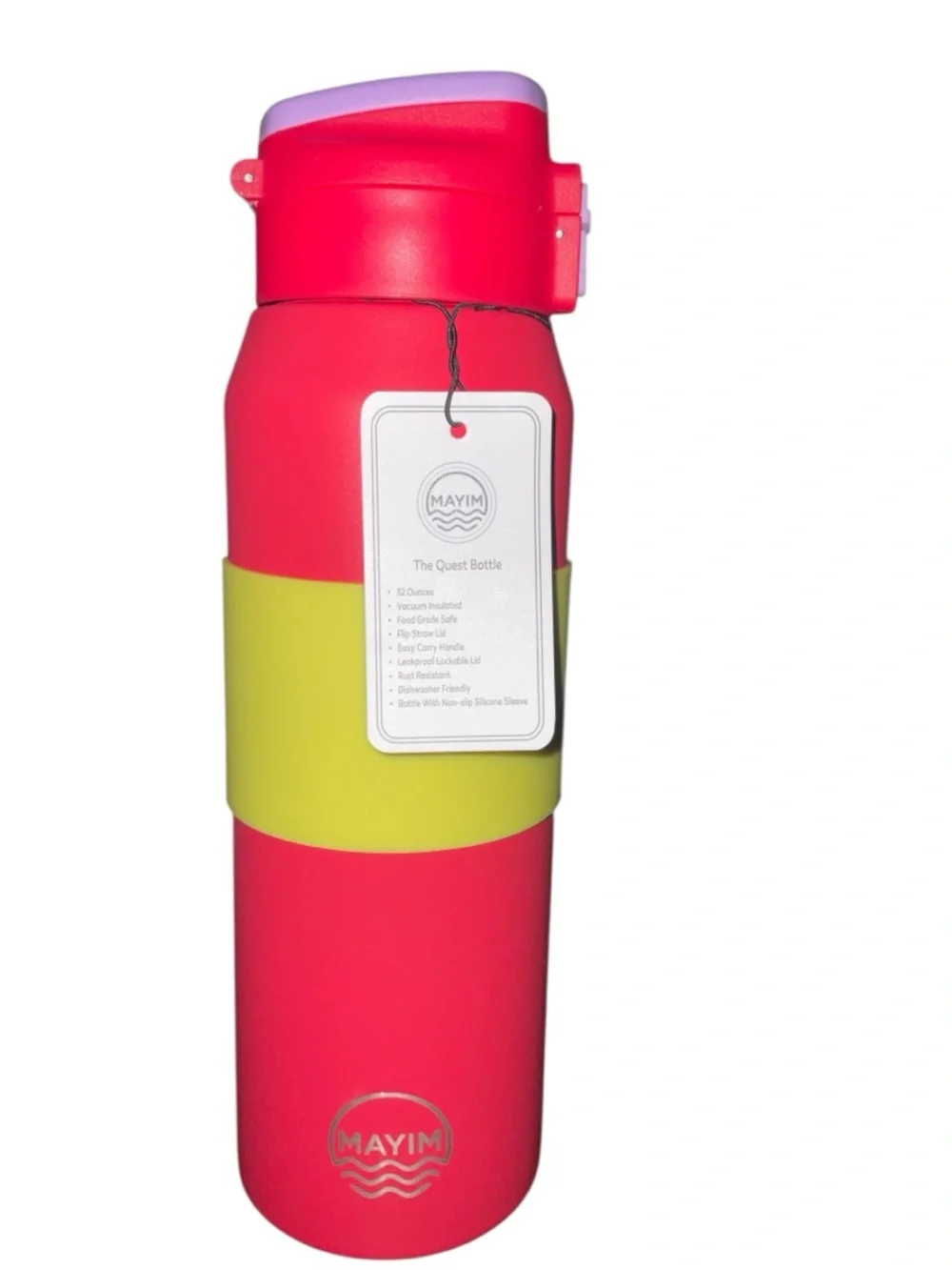 MAYIM 32oz Insulated Water Bottle Leakproof Flip Lid Red Yellow Silicone Sleeve